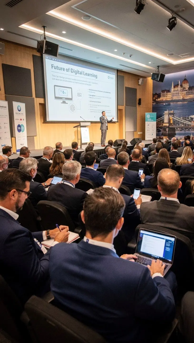 Online tanulási platformra utaló kép, ahol diákok virtuálisan tanulnak számítógépek előtt.